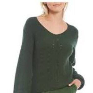 Splendid Long Balloon Sleeve V-Neck Pullover Statement Sweater in Cypress.